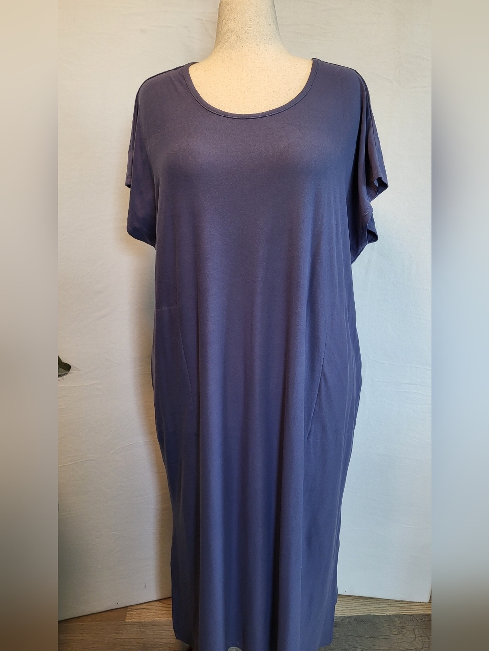 Muk LukScoop Neck Maxi Tshirt Dress in Dusty Blue Size 2X NWOT